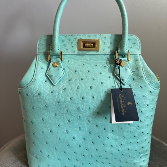 Brand: Brooks Brothers Brooks Brothers genuine ostrich leather handbag with top - Picture 12 of 15